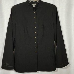 J. JILL Tunic Jacket black Stretch Blend w/ /2 Round Metal Buttons lined Sz 12